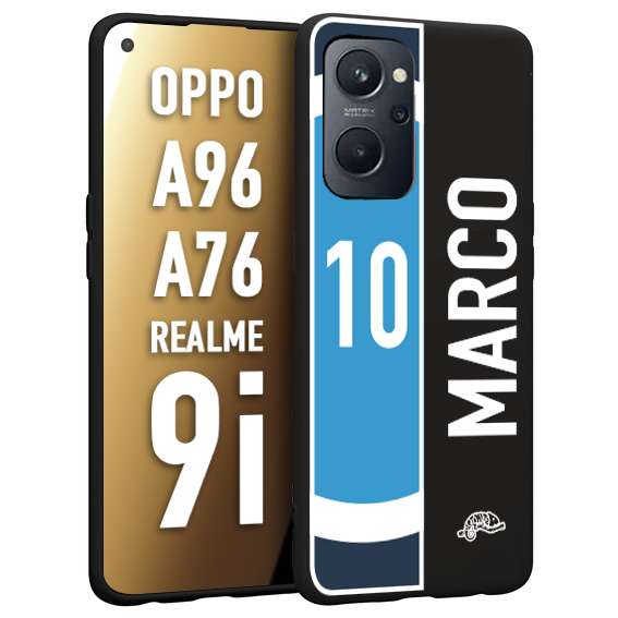 CUSTOMIZZA - Custodia cover nera morbida in tpu compatibile per Oppo Realme 9i - A96 - A76 personalizzata calcio football nome e numero calciatori biancoazzurri bianco celesti