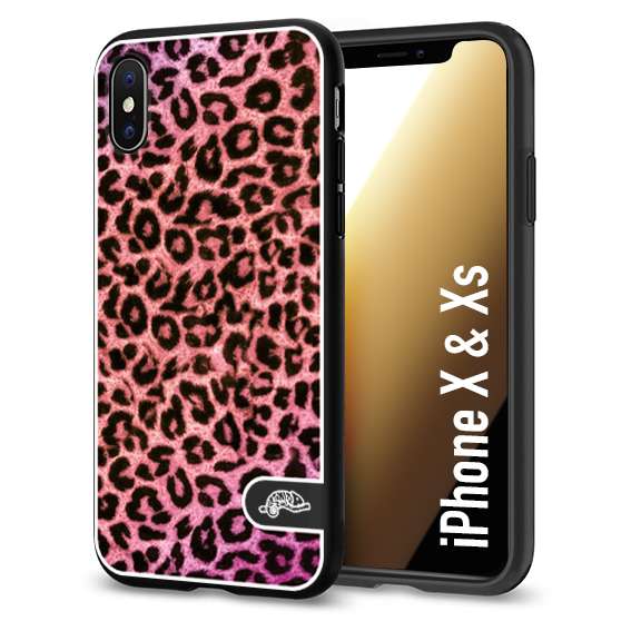 CUSTOMIZZA - Custodia cover nera morbida in tpu compatibile per iPhone X - Xs leopardato maculato donna rosa leopard