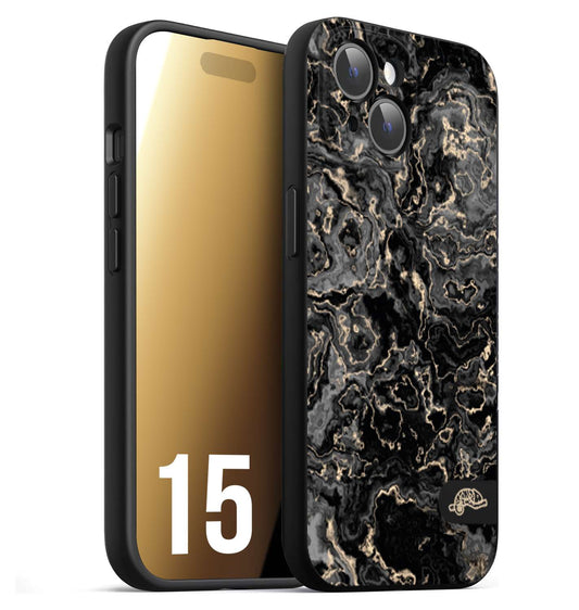 CUSTOMIZZA - Custodia cover nera morbida in tpu compatibile per iPhone 15 effetto marmo marble nero black venature dorato pietra