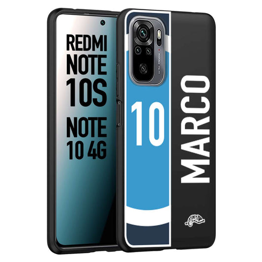 CUSTOMIZZA - Custodia cover nera morbida in tpu compatibile per Xiaomi Redmi Note 10S personalizzata calcio football nome e numero calciatori biancoazzurri bianco celesti