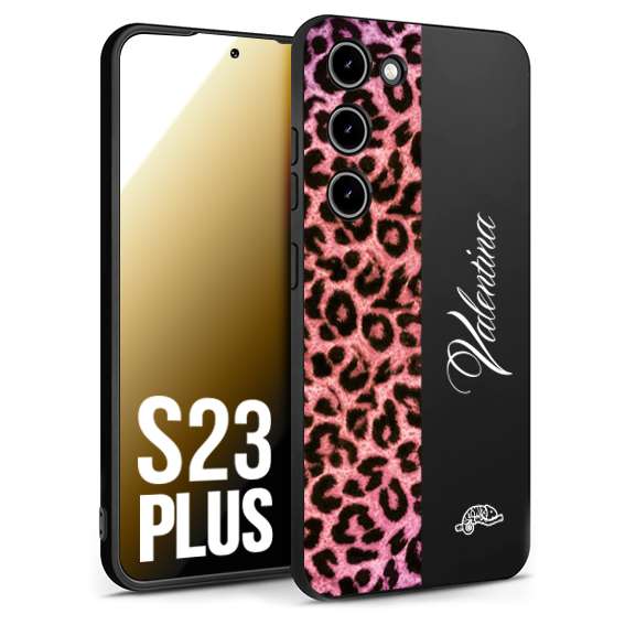 CUSTOMIZZA - Custodia cover nera morbida in tpu compatibile per Samsung S23 PLUS leopardato rosa fucsia personalizzata nome iniziali