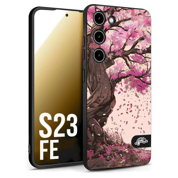 CUSTOMIZZA - Custodia cover nera morbida in tpu compatibile per Samsung S23 FE giapponese colori morbidi fiori di ciliegio rosa disegnata