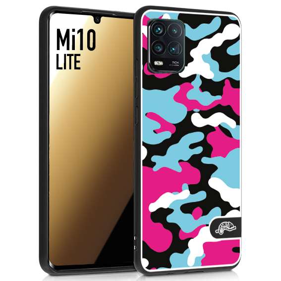 CUSTOMIZZA - Custodia cover nera morbida in tpu compatibile per Xiaomi Mi 10 LITE camouflage mimetico militare fucsia celeste