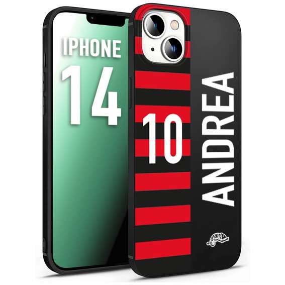 CUSTOMIZZA - Custodia cover nera morbida in tpu compatibile per iPhone 14 personalizzata calcio football nome e numero calciatori rossonera