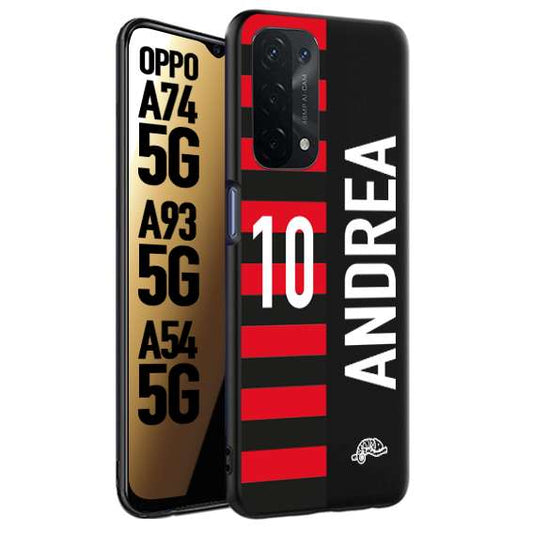 CUSTOMIZZA - Custodia cover nera morbida in tpu compatibile per Oppo A74 5G - A93 5G - A54 5G personalizzata calcio football nome e numero calciatori rossonera