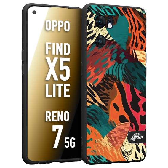 CUSTOMIZZA - Custodia cover nera morbida in tpu compatibile per Oppo Reno 7 - Find X5 LITE leopardato tigrato tiger colorata summer arancio verde fucsia