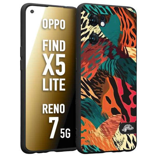 CUSTOMIZZA - Custodia cover nera morbida in tpu compatibile per Oppo Reno 7 - Find X5 LITE leopardato tigrato tiger colorata summer arancio verde fucsia
