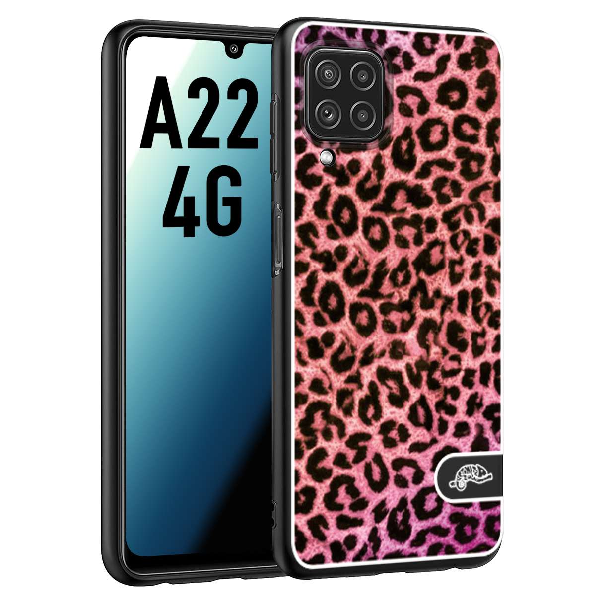 CUSTOMIZZA - Custodia cover nera morbida in tpu compatibile per Samsung A22 4G leopardato maculato donna rosa leopard