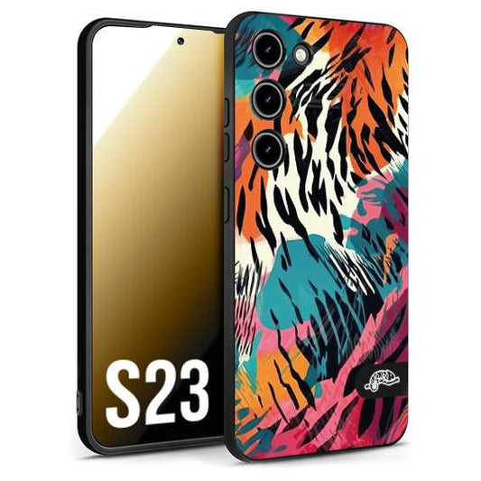 CUSTOMIZZA - Custodia cover nera morbida in tpu compatibile per Samsung S23 leopardato maculato tigrato tiger colorata summer color