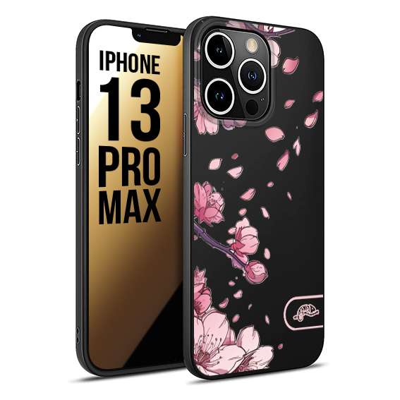 CUSTOMIZZA - Custodia cover nera morbida in tpu compatibile per iPhone 13 PRO MAX giapponese fiori di ciliegio in fiore a rilievo disegnata tattoo