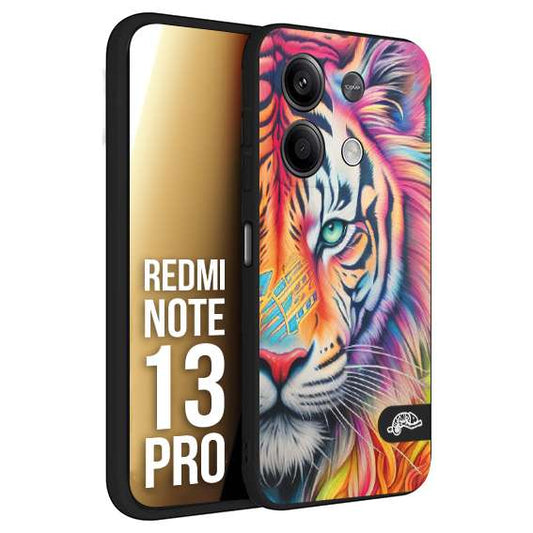 CUSTOMIZZA - Custodia cover nera morbida in tpu compatibile per Xiaomi Redmi Note 13 PRO animali color tigre tiger viso colori vibranti disegnato schizzo