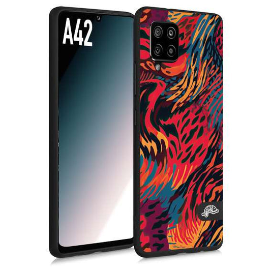 CUSTOMIZZA - Custodia cover nera morbida in tpu compatibile per Samsung A42 leopardato maculato tigrato colorata fiamme rossa blu arancione