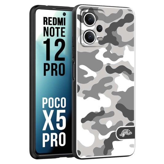 CUSTOMIZZA - Custodia cover nera morbida in tpu compatibile per Xiaomi Redmi Note 12 PRO - POCO X5 PRO camouflage mimetico militare bianco white