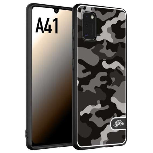 CUSTOMIZZA - Custodia cover nera morbida in tpu compatibile per Samsung A41 camouflage mimetico militare nero black grigio