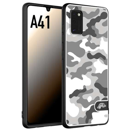 CUSTOMIZZA - Custodia cover nera morbida in tpu compatibile per Samsung A41 camouflage mimetico militare bianco white