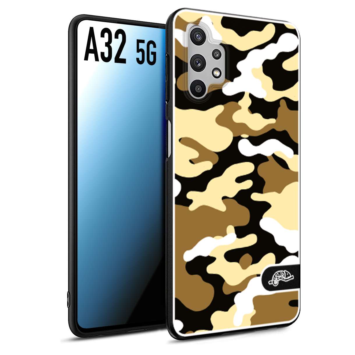 CUSTOMIZZA - Custodia cover nera morbida in tpu compatibile per Samsung A32 5G camouflage mimetico militare giallo desert brown