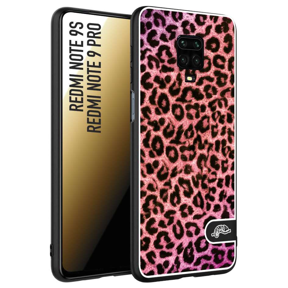 CUSTOMIZZA - Custodia cover nera morbida in tpu compatibile per Xiaomi Redmi Note 9S - Note 9 PRO leopardato maculato donna rosa leopard