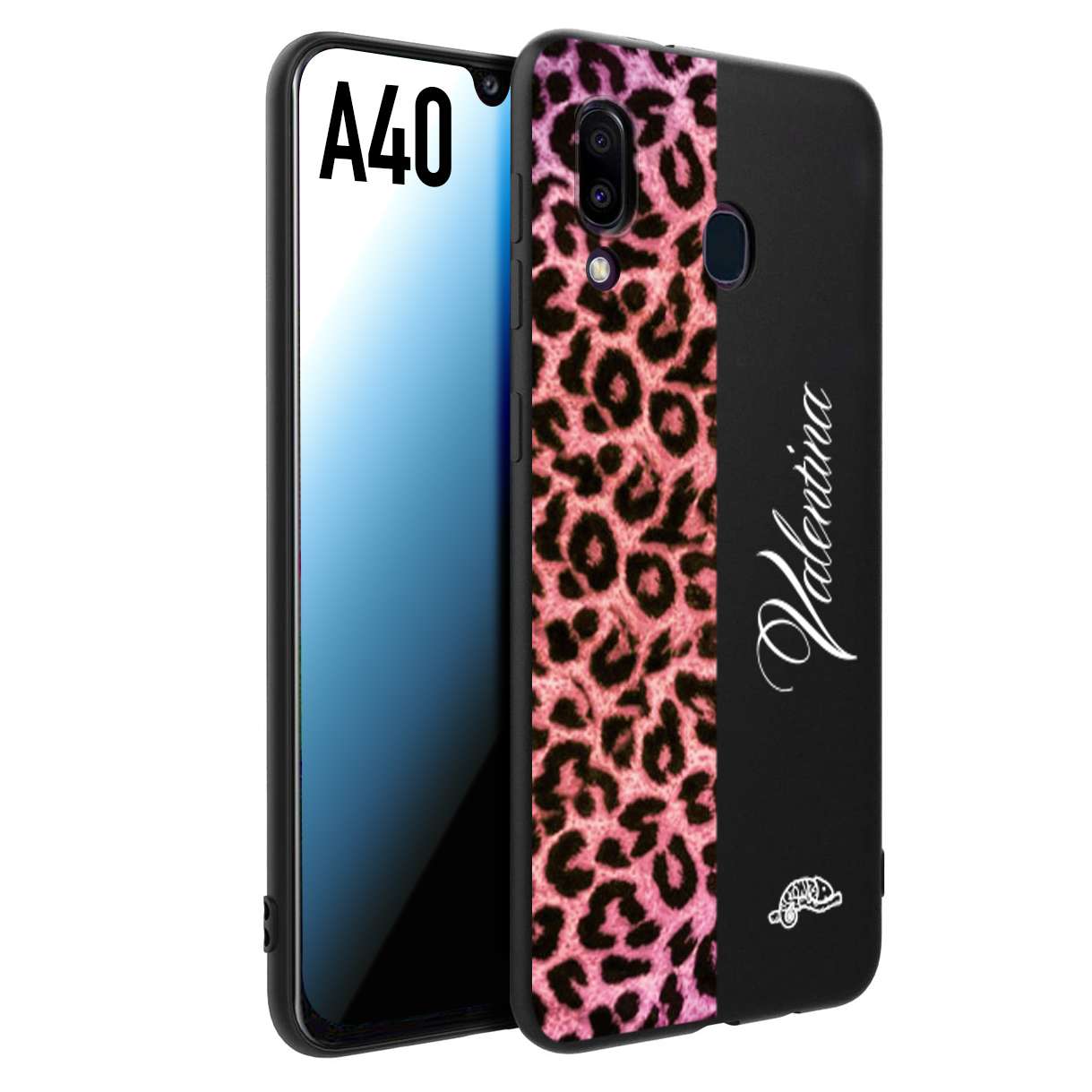 CUSTOMIZZA - Custodia cover nera morbida in tpu compatibile per Samsung A40 leopardato rosa fucsia personalizzata nome iniziali