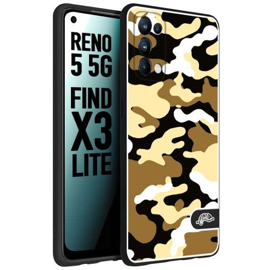 CUSTOMIZZA - Custodia cover nera morbida in tpu compatibile per Oppo Reno 5 5G camouflage mimetico militare giallo desert brown