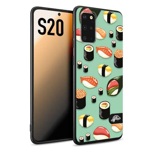 CUSTOMIZZA - Custodia cover nera morbida in tpu compatibile per Samsung S20 sushi disegni giapponese nighiri acquamarina verde