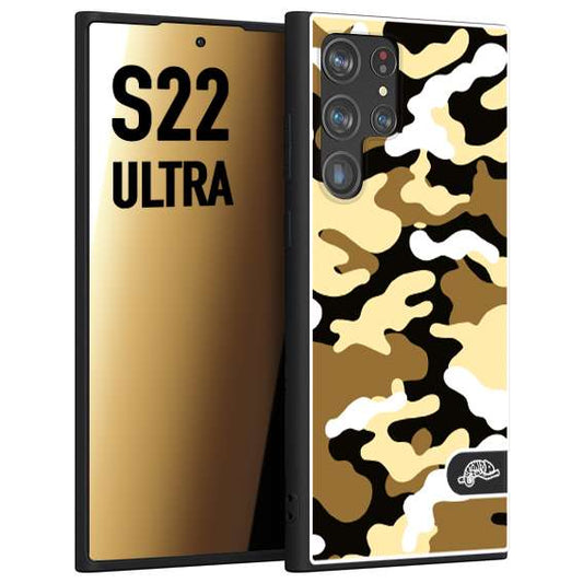 CUSTOMIZZA - Custodia cover nera morbida in tpu compatibile per Samsung S22 ULTRA camouflage mimetico militare giallo desert brown