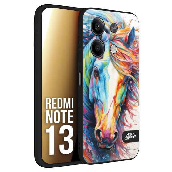 CUSTOMIZZA - Custodia cover nera morbida in tpu compatibile per Xiaomi Redmi Note 13 animali color cavallo horse viso colori vibranti disegnato schizzo