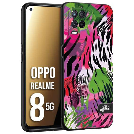 CUSTOMIZZA - Custodia cover nera morbida in tpu compatibile per Oppo Realme 8 5G leopardato tigrato tiger colorata summer color verde fucsia