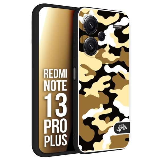 CUSTOMIZZA - Custodia cover nera morbida in tpu compatibile per Xiaomi Redmi Note 13 PRO PLUS camouflage mimetico militare giallo desert brown