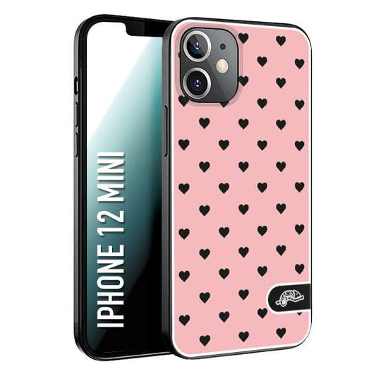 CUSTOMIZZA - Custodia cover nera morbida in tpu compatibile per iPhone 12 MINI cuori pois rosa donna pin up vintage