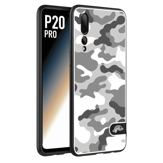 CUSTOMIZZA - Custodia cover nera morbida in tpu compatibile per Huawei P20 PRO camouflage mimetico militare bianco white