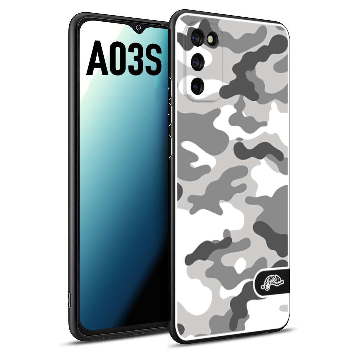 CUSTOMIZZA - Custodia cover nera morbida in tpu compatibile per Samsung A03S camouflage mimetico militare bianco white