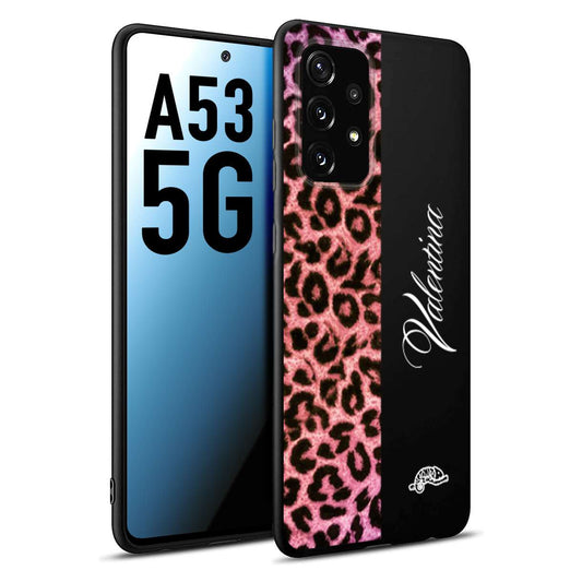 CUSTOMIZZA - Custodia cover nera morbida in tpu compatibile per Samsung A53 5G leopardato rosa fucsia personalizzata nome iniziali