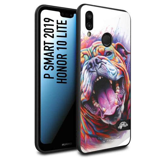 CUSTOMIZZA - Custodia cover nera morbida in tpu compatibile per Huawei P Smart 2019 animali color bulldog cane dog colori vibranti disegnato schizzo