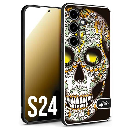 CUSTOMIZZA - Custodia cover nera morbida in tpu compatibile per Samsung S24 teschio messicano Mexican skull bianco verde giallo