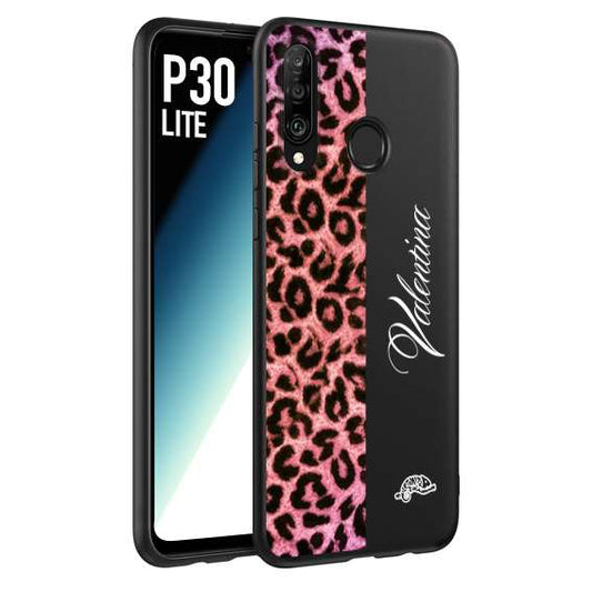 CUSTOMIZZA - Custodia cover nera morbida in tpu compatibile per Huawei P30 LITE leopardato rosa fucsia personalizzata nome iniziali