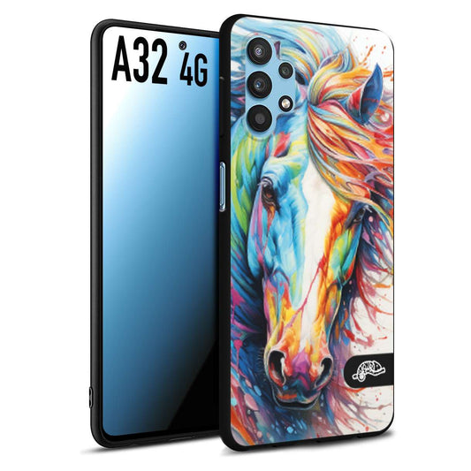 CUSTOMIZZA - Custodia cover nera morbida in tpu compatibile per Samsung A32 4G animali color cavallo horse viso colori vibranti disegnato schizzo