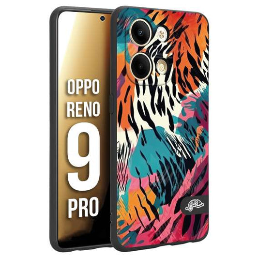 CUSTOMIZZA - Custodia cover nera morbida in tpu compatibile per Oppo Reno 9 PRO leopardato maculato tigrato tiger colorata summer color