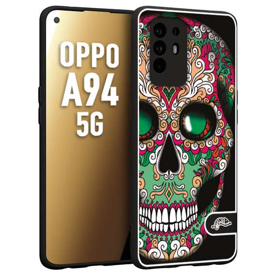 CUSTOMIZZA - Custodia cover nera morbida in tpu compatibile per Oppo A94 5G teschio messicano Mexican skull verde fucsia