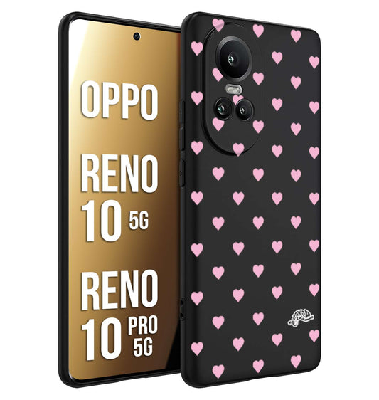 CUSTOMIZZA - Custodia cover nera morbida in tpu compatibile per Oppo Reno 10 5G - 10 PRO 5G cuori pois rosa su nero donna pin up vintage