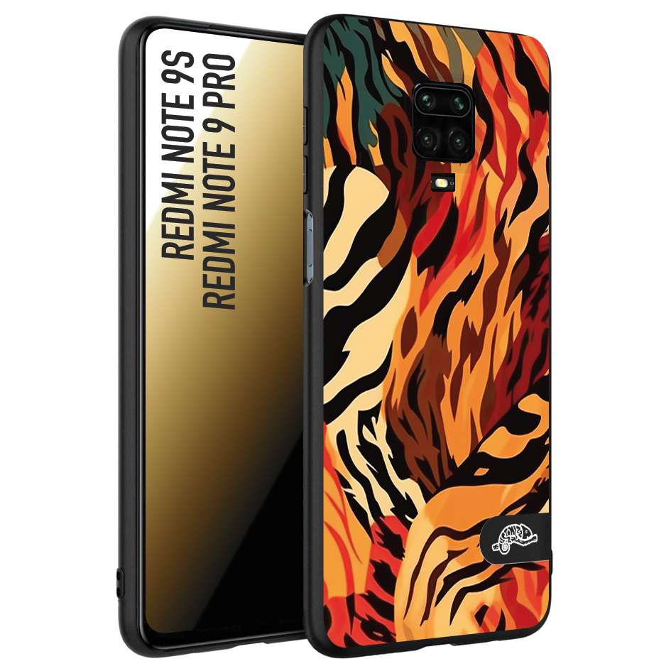 CUSTOMIZZA - Custodia cover nera morbida in tpu compatibile per Xiaomi Redmi Note 9S - Note 9 PRO leopardato maculato tigrato tiger colorata gialla rossa arancio