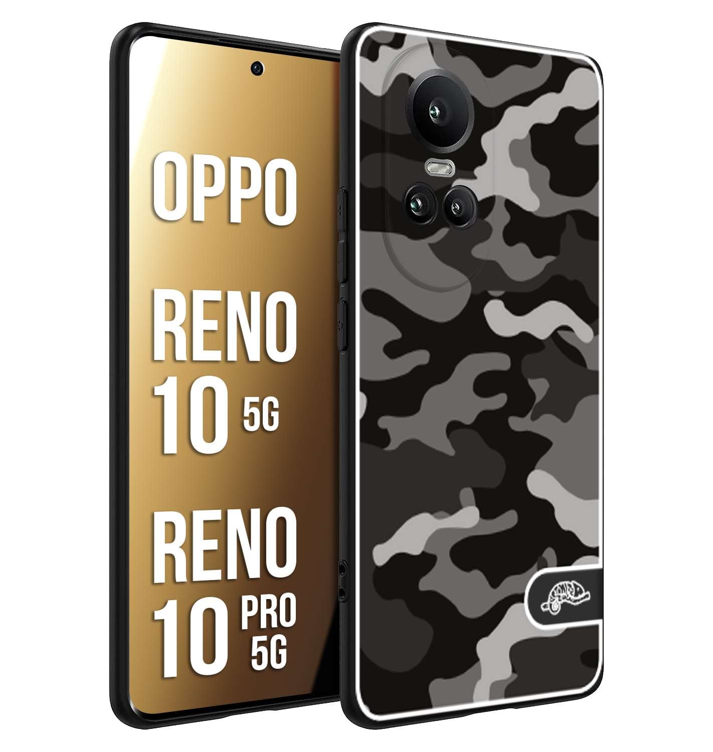 CUSTOMIZZA - Custodia cover nera morbida in tpu compatibile per Oppo Reno 10 5G - 10 PRO 5G camouflage mimetico militare nero black grigio