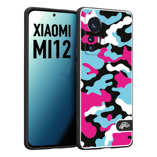 CUSTOMIZZA - Custodia cover nera morbida in tpu compatibile per Xiaomi 12 5G camouflage mimetico militare fucsia celeste