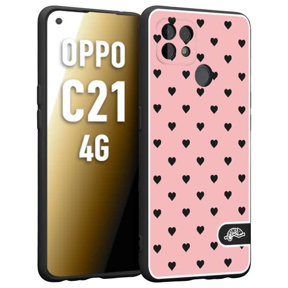 CUSTOMIZZA - Custodia cover nera morbida in tpu compatibile per Oppo Realme C21 4G cuori pois rosa donna pin up vintage