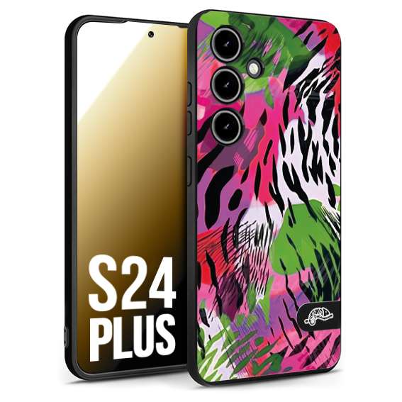 CUSTOMIZZA - Custodia cover nera morbida in tpu compatibile per Samsung S24 PLUS leopardato tigrato tiger colorata summer color verde fucsia