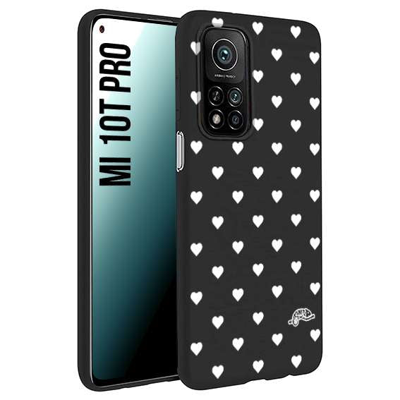 CUSTOMIZZA - Custodia cover nera morbida in tpu compatibile per Xiaomi Mi 10T PRO cuori pois bianchi donna pin up vintage