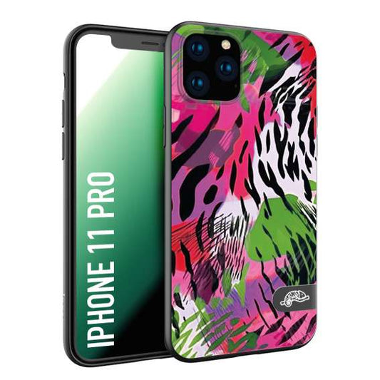 CUSTOMIZZA - Custodia cover nera morbida in tpu compatibile per iPhone 11 PRO leopardato tigrato tiger colorata summer color verde fucsia