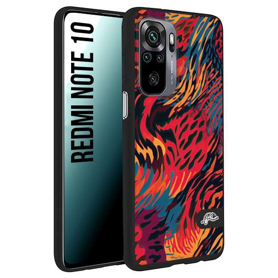 CUSTOMIZZA - Custodia cover nera morbida in tpu compatibile per Xiaomi Redmi Note 10 leopardato maculato tigrato colorata fiamme rossa blu arancione