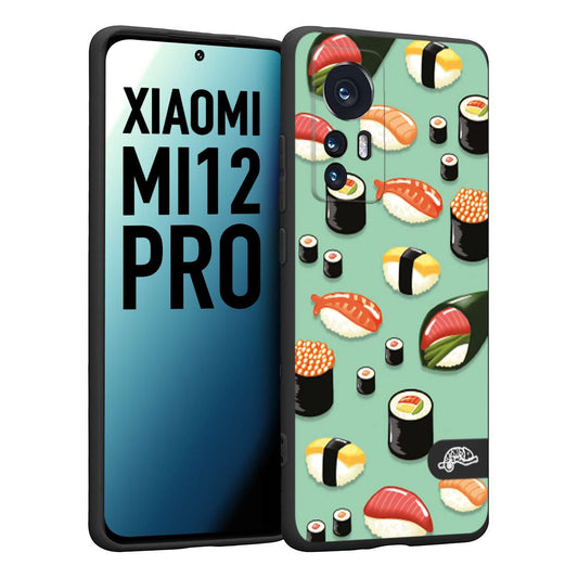 CUSTOMIZZA - Custodia cover nera morbida in tpu compatibile per Xiaomi 12 PRO sushi disegni giapponese nighiri acquamarina verde