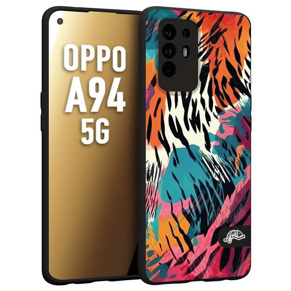 CUSTOMIZZA - Custodia cover nera morbida in tpu compatibile per Oppo A94 5G leopardato maculato tigrato tiger colorata summer color