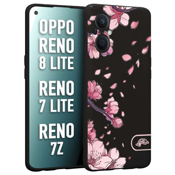 CUSTOMIZZA - Custodia cover nera morbida in tpu compatibile per Oppo Reno 7 Lite - 8 Lite - 7Z giapponese fiori di ciliegio in fiore a rilievo disegnata tattoo